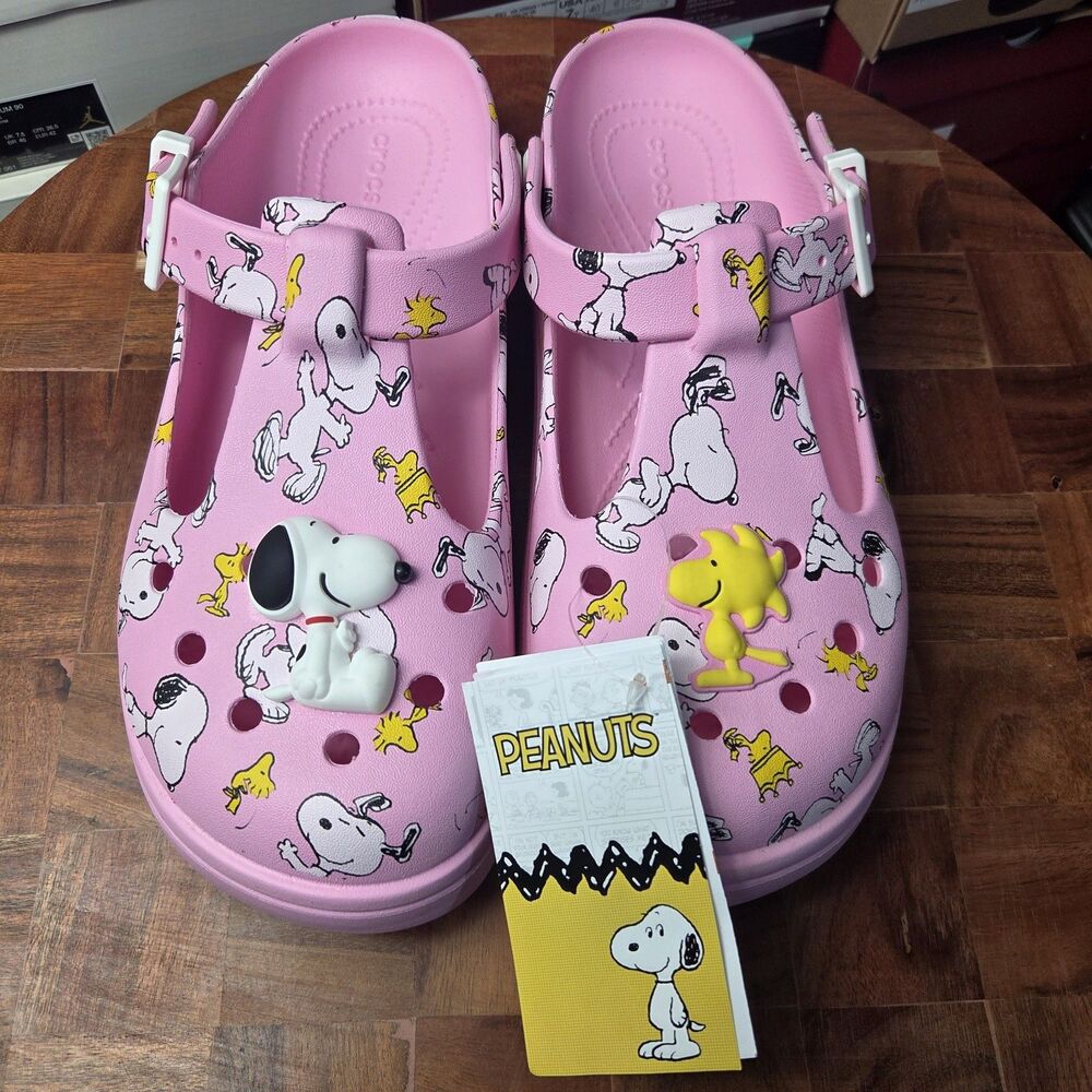 CROCS PEANUTS PINK MARY JANE CLOG Snoopy Woodstock NWT M/7 W/9 - Picture 3 of 8